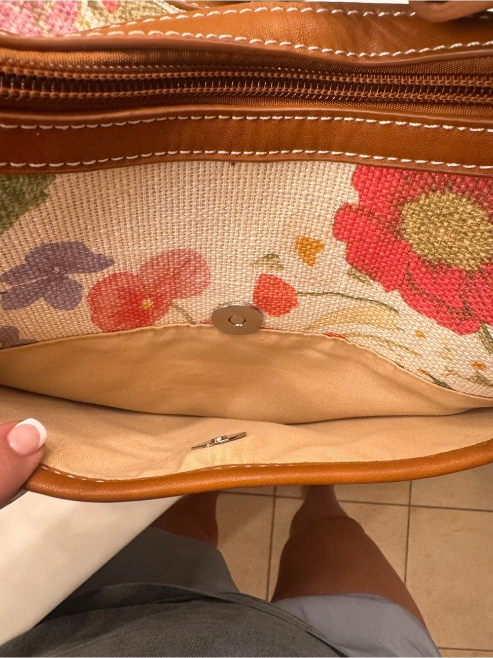 Gianni Bini Floral Canvas Shoulder Bag in Brown and Pink